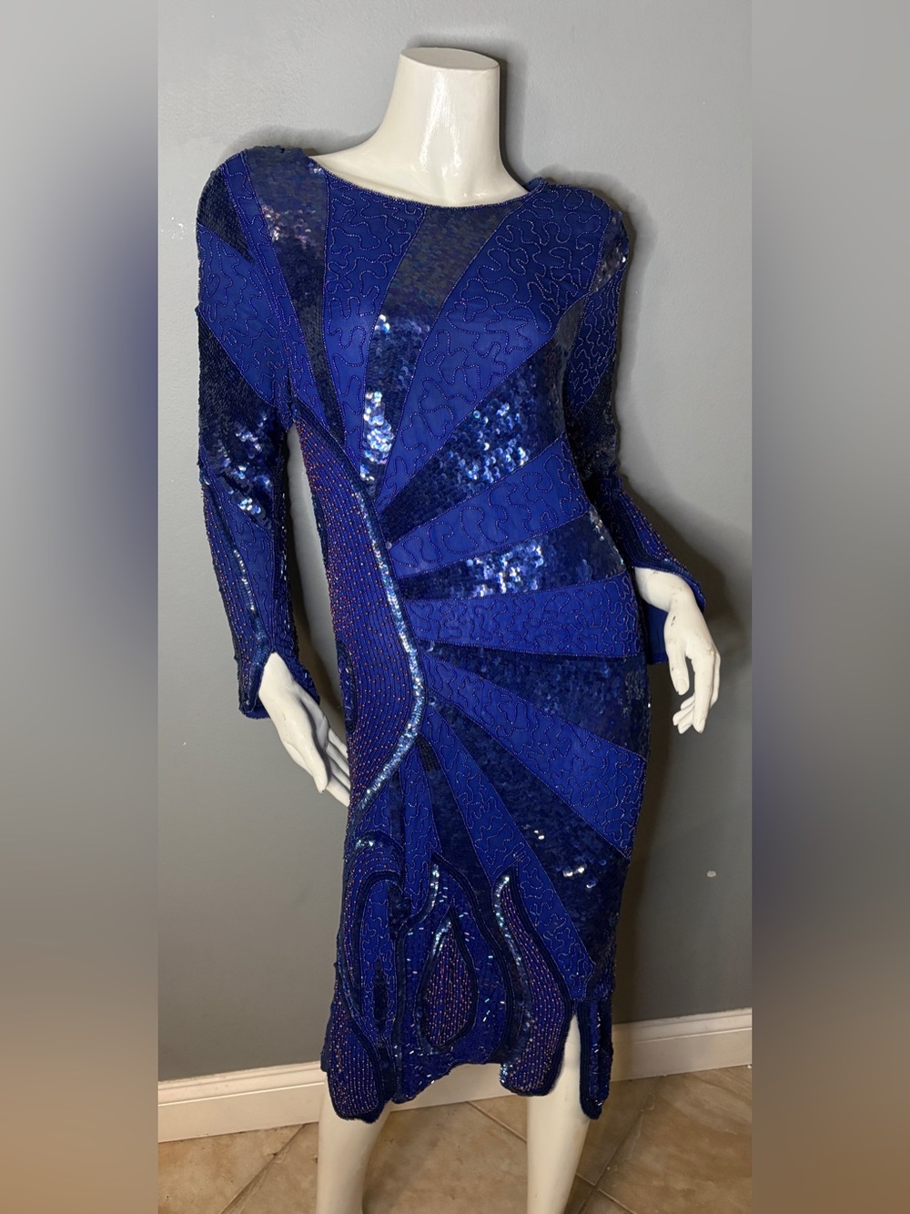 Sho Max Originals Royal Blue Long Sleeve Sequin Dress